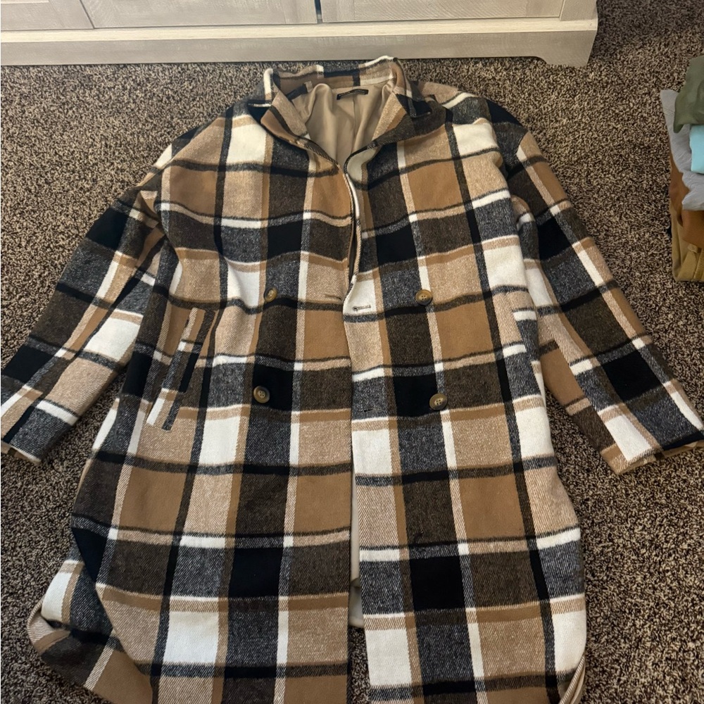 SHEIN unisex oversized Plaid Double-Breasted Coat
